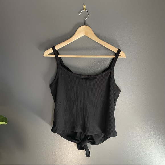 Women Size M Black Crop Top with Tie Front - Picture 4 of 5